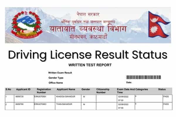 Driving License Result 2079