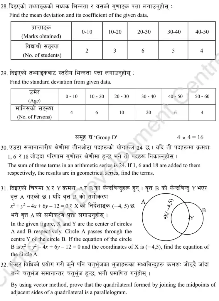 SEE Opt Math Model Question Class 10 2081 with Solutions PDF - Download Model Question